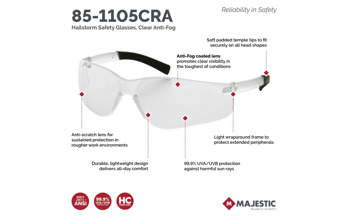 Majestic 85-1105CRA Hailstorm Safety Glasses | Majestic Glove